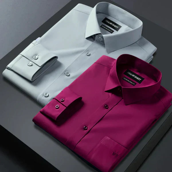 Men's Formal Regular Fit Cotton Full Sleeve Shirt - Pista & Maroon Combo